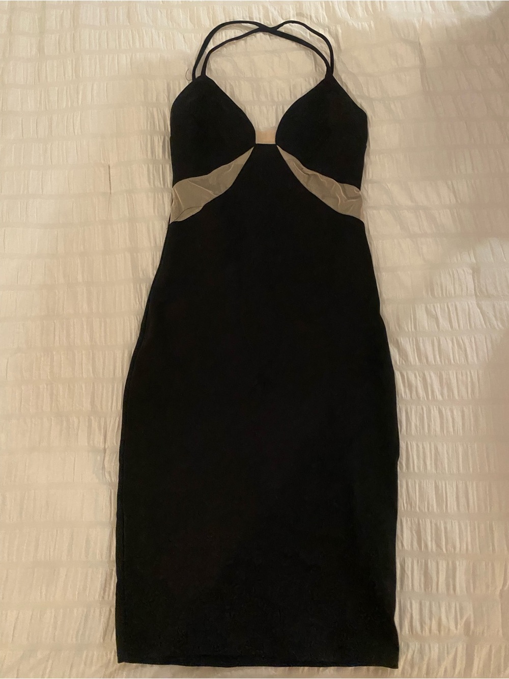 Solemio Black sexy cocktail Dress with sheer Contrast Cutouts xs black